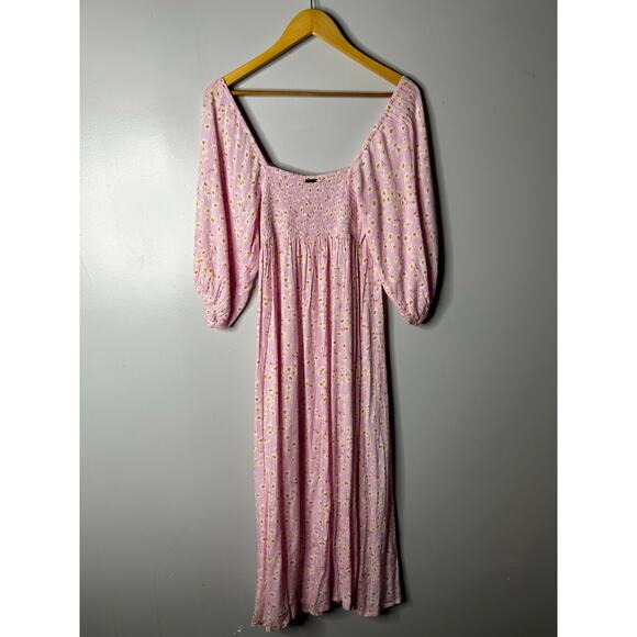 Billabong Floral Milkmaid Maxi Dress Women’s Medium Puff Sleeves Romantic Pink - Picture 9 of 10